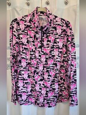 IBKU UPF 50 Cool Panel Quick Dry Pink Cat Print Quarter-Zip Golf Pullover
